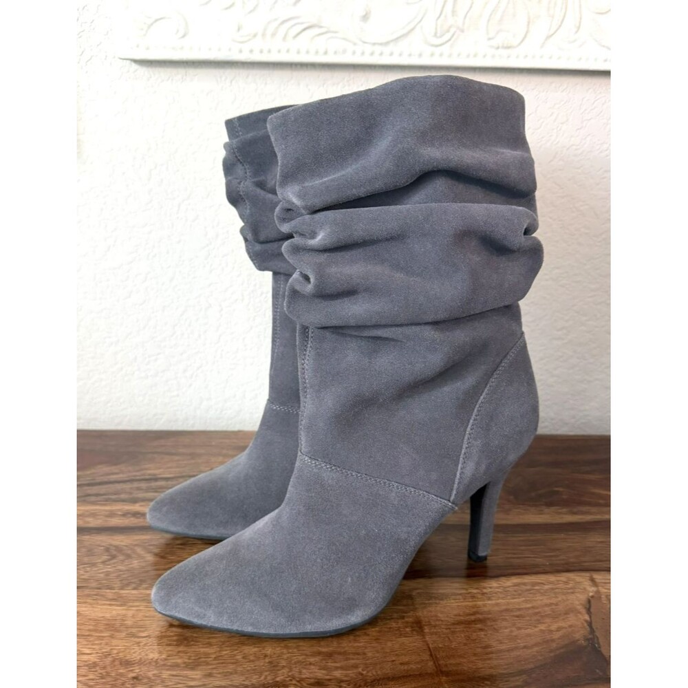 NEW Kelly & Katie Alesa Slouch Boots 10M Gray Suede Heeled Pointed Toe Boots